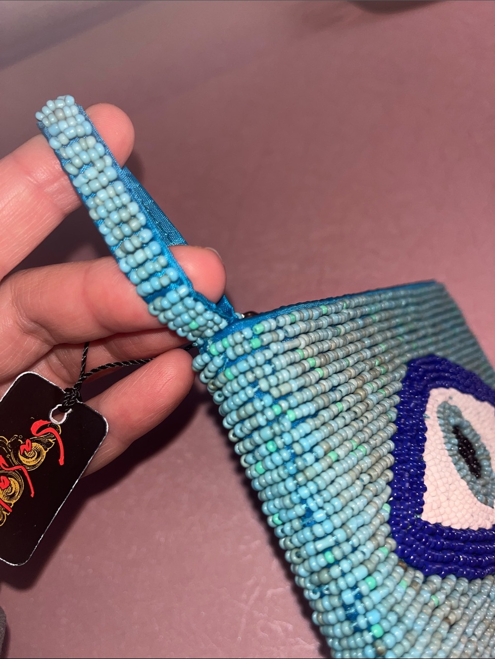Beaded Evil Eye Wristlet Pouch in Aqua & Blue - Picture 9 of 16